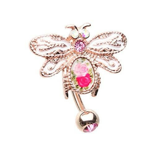 Rose Gold Vintage Soaring Dragonfly Drop Top Down Reversible Belly Button Ring Navel Ring Impulse Piercings