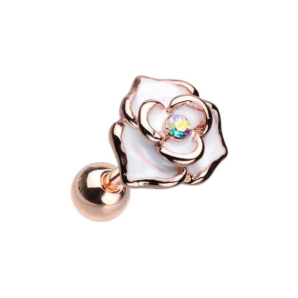 Rose Gold White Rose Sparkle Cartilage Tragus Earring Cartilage Earring Impulse Piercings