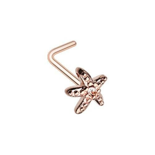 Rose Gold Wish upon a Starfish L-Shape Nose Ring Nose Ring Impulse Piercings Default Title