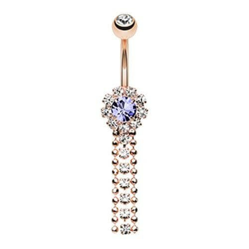 Rose Gold Wondrous Sparkling Waterfall Belly Button Ring Navel Ring Impulse Piercings