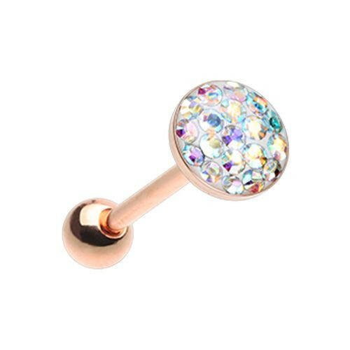 Rose Golden Multi-Sprinkle Dot Multi Gem Barbell Tongue Ring Barbell Impulse Piercings Aurora Borealis