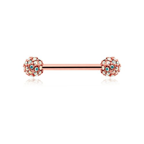 Rose Pave Diamond Full Dome Cluster Nipple Barbell Ring Nipple Ring Impulse Piercings 14 GA (1.6mm) Aurora Borealis