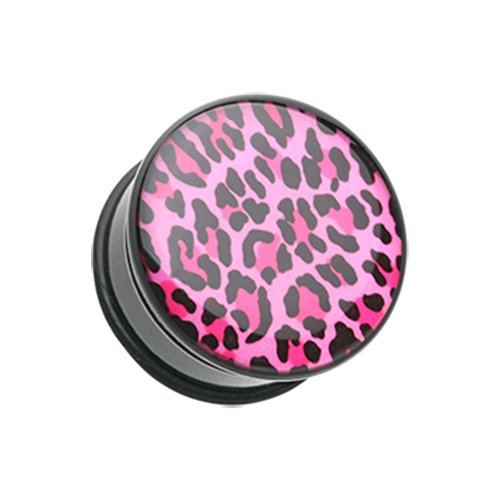 Roseate Pink Leopard Print Single Flared Ear Gauge Plug Plugs Impulse Piercings 6 gauge (4mm)