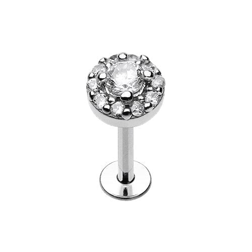 Round Embellished CZ Ornate Top Steel Labret Labret Impulse Piercings