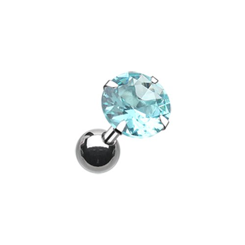 Round Gem Crystal Cartilage Tragus Earring Cartilage Earring Impulse Piercings 1/8" (3mm) Aqua