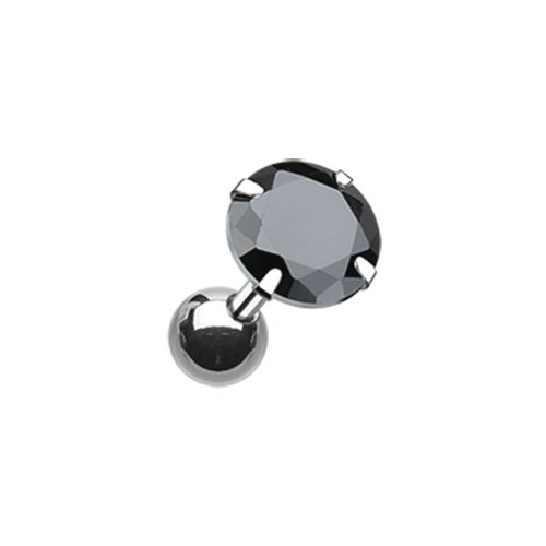 Round Gem Crystal Cartilage Tragus Earring Cartilage Earring Impulse Piercings 1/8" (3mm) Black