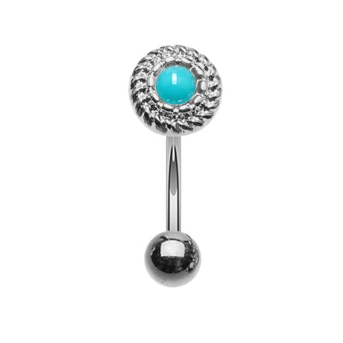 Round Ornate Rope Turquoise Curved Barbell Eyebrow Ring Curved Barbell Impulse Piercings