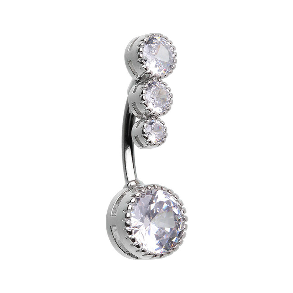 Round Three CZ Drop Cubic Zirconia Belly Button Navel Ring Belly Button Ring Impulse Piercings