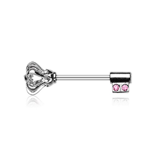 Royal Crown Key Nipple Barbell Ring Nipple Ring Impulse Piercings 14 GA (1.6mm) Pink