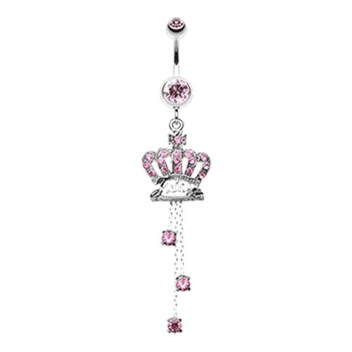 Royal Crown Sparkle Belly Button Ring Navel Ring Impulse Piercings Pink/Aurora Borealis