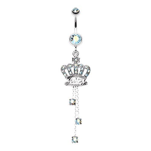 Royal Crown Sparkle Belly Button Ring Navel Ring Impulse Piercings Aqua/Aurora Borealis