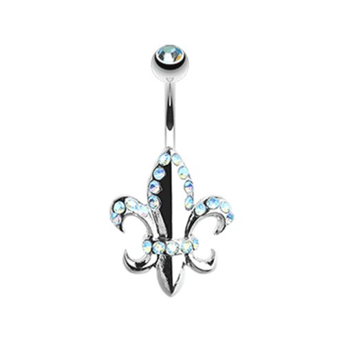 Royal Fleur De Lis Belly Button Ring Navel Ring Impulse Piercings 14 gauge (1.6mm) Aqua/Aurora Borealis