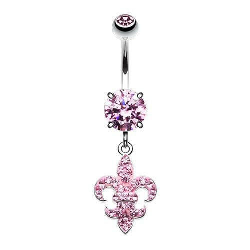 Royal Fleur De Lis Multi-Sprinkle Dot Dangle Belly Button Ring Navel Ring Impulse Piercings 14 gauge (1.6mm) Light Pink