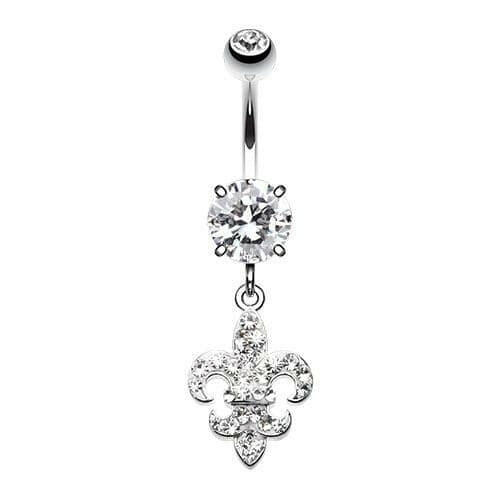 Royal Fleur De Lis Multi-Sprinkle Dot Dangle Belly Button Ring Navel Ring Impulse Piercings 14 gauge (1.6mm) Clear