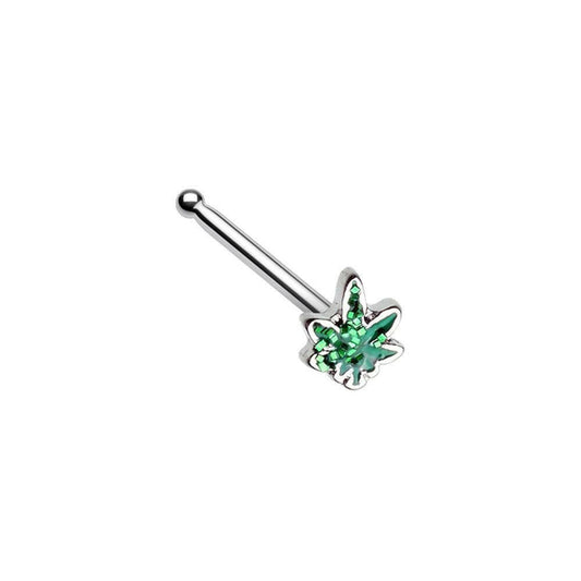 Royal Highness Glitter Cannabis Pot Leaf Nose Stud Ring Nose Ring Impulse Piercings