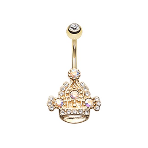 Royal Majesty Crown Belly Button Ring Navel Ring Impulse Piercings Clear/Aurora Borealis