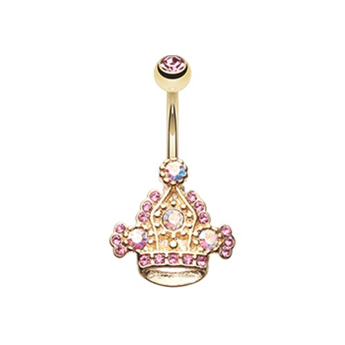 Royal Majesty Crown Belly Button Ring Navel Ring Impulse Piercings Pink/Aurora Borealis