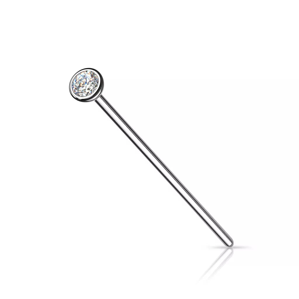 Implant Grade Titanium Bezel Set CZ Fishtail Nose Stud Nose Ring Skin Metals
