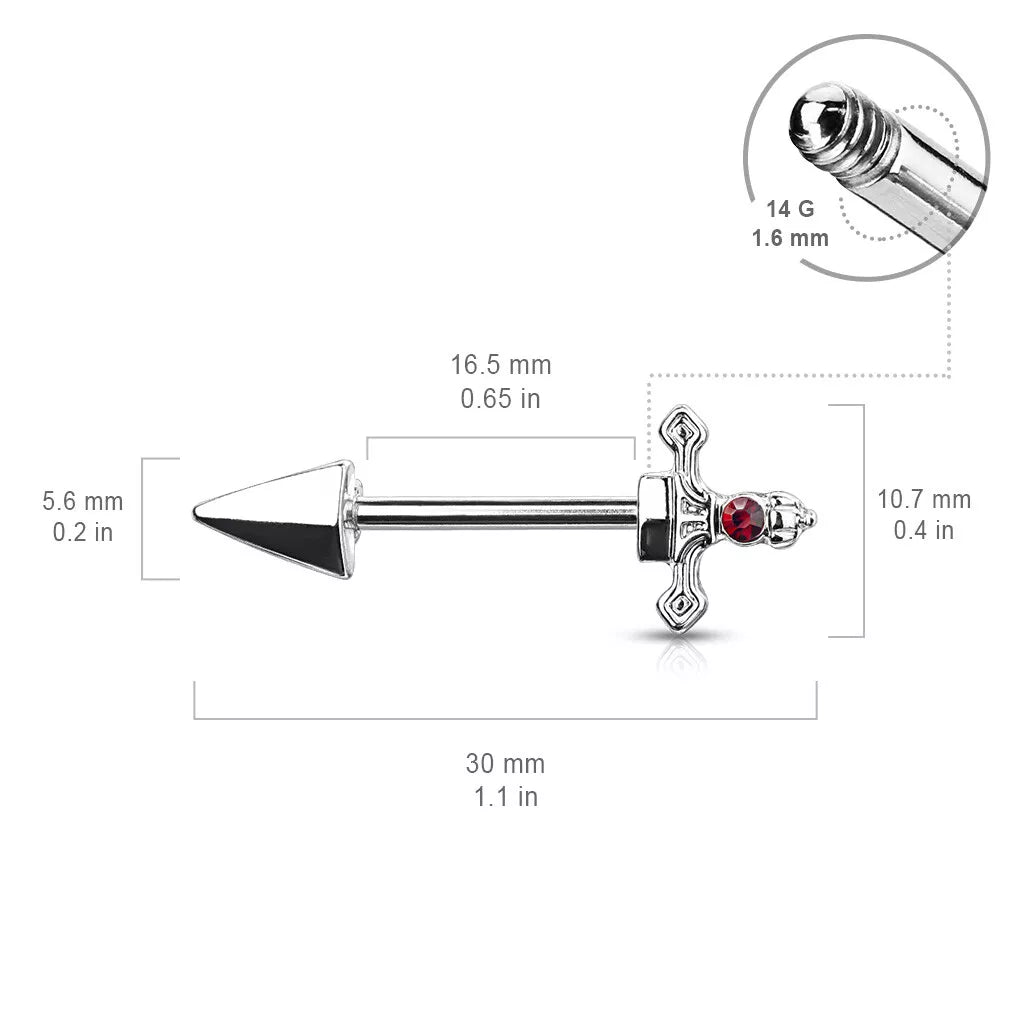 Red Gem Set Dagger 316L Surgical Steel Nipple Barbell Rings Nipple Barbell Skin Metals