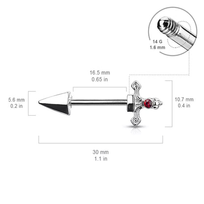 Red Gem Set Dagger 316L Surgical Steel Nipple Barbell Rings Nipple Barbell Skin Metals