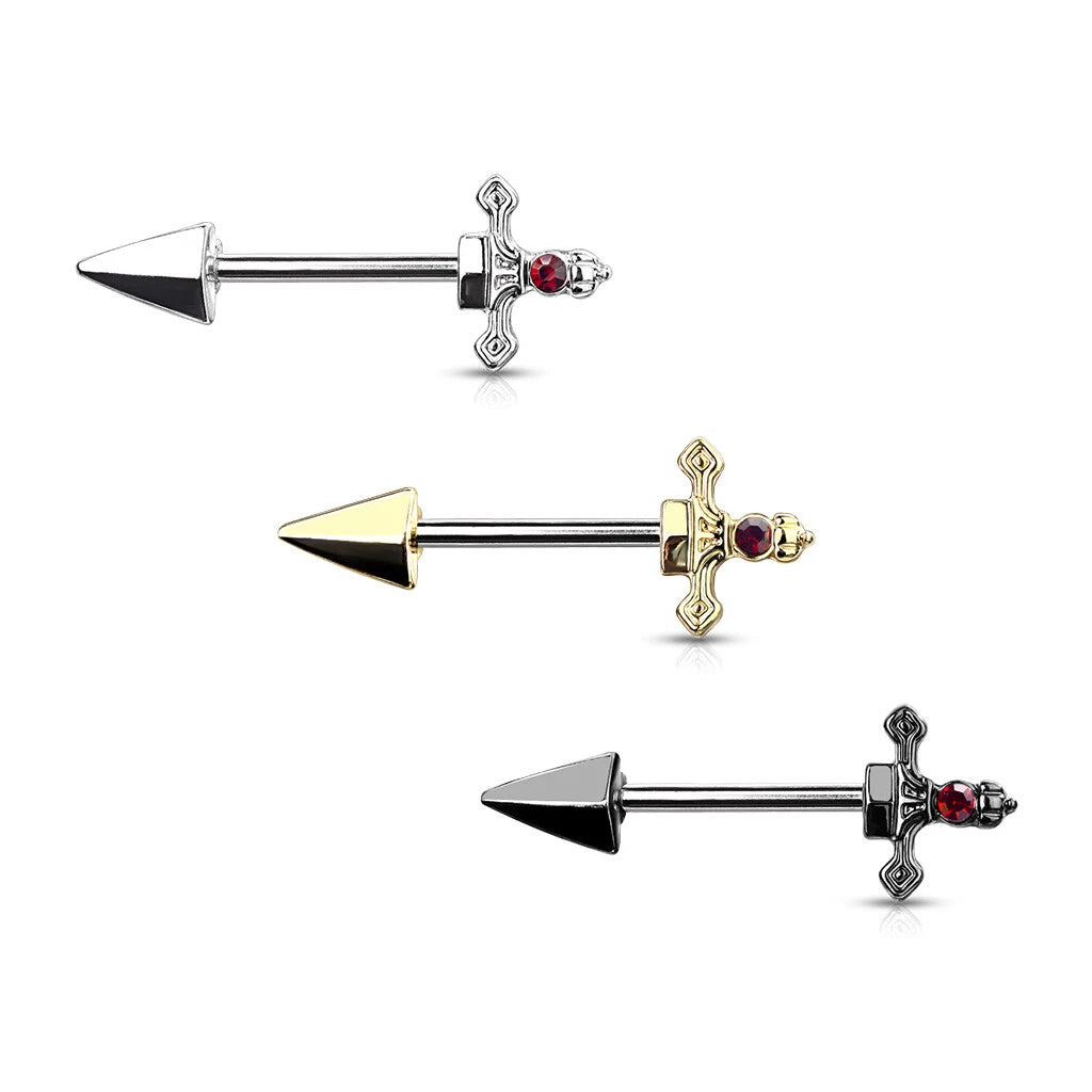 Red Gem Set Dagger 316L Surgical Steel Nipple Barbell Rings Nipple Barbell Skin Metals