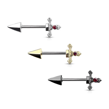 Red Gem Set Dagger 316L Surgical Steel Nipple Barbell Rings Nipple Barbell Skin Metals