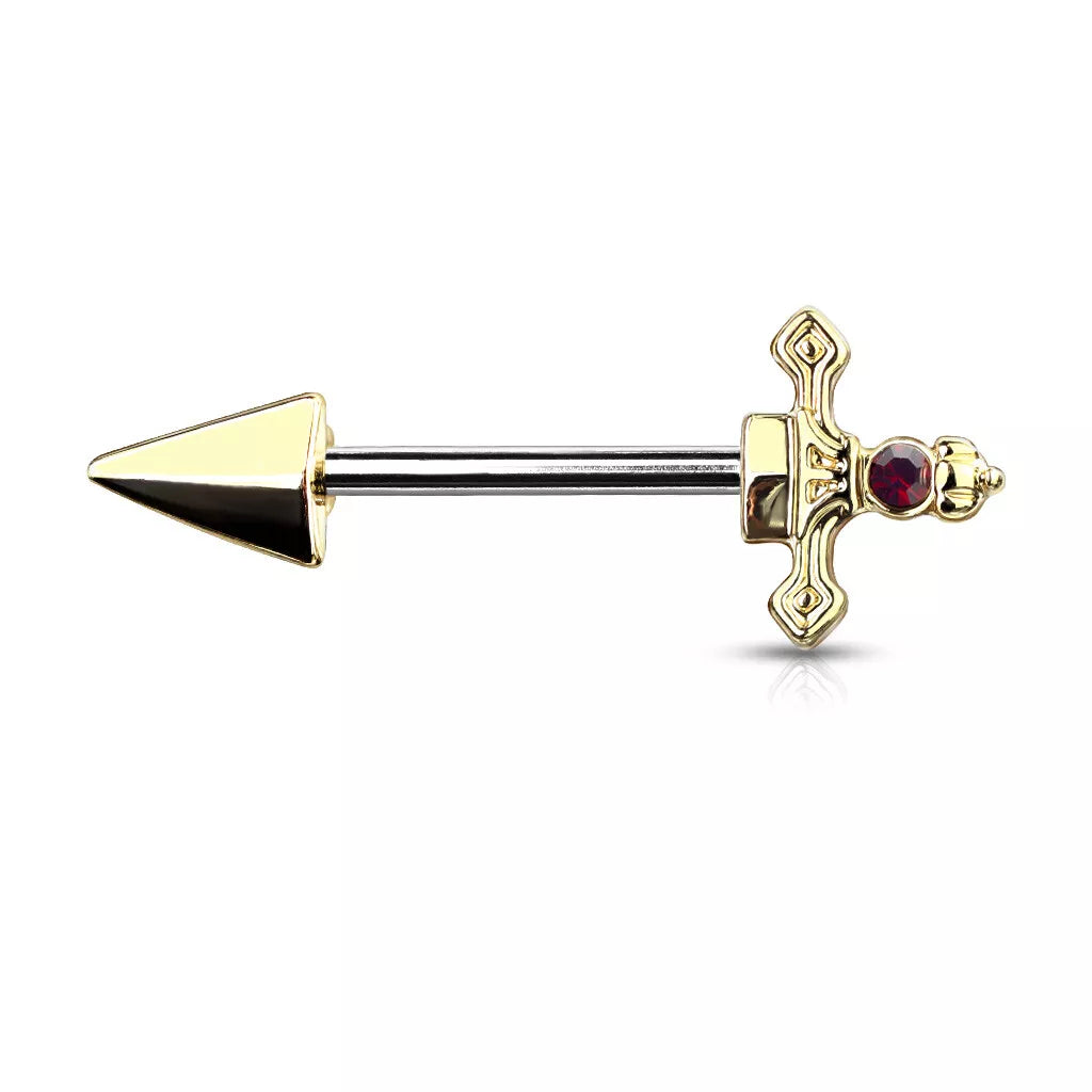 Red Gem Set Dagger 316L Surgical Steel Nipple Barbell Rings Nipple Barbell Skin Metals