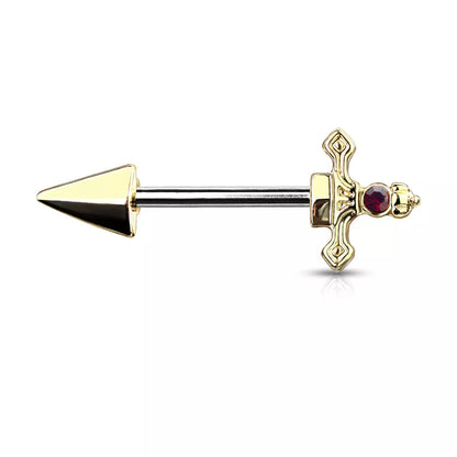 Red Gem Set Dagger 316L Surgical Steel Nipple Barbell Rings Nipple Barbell Skin Metals