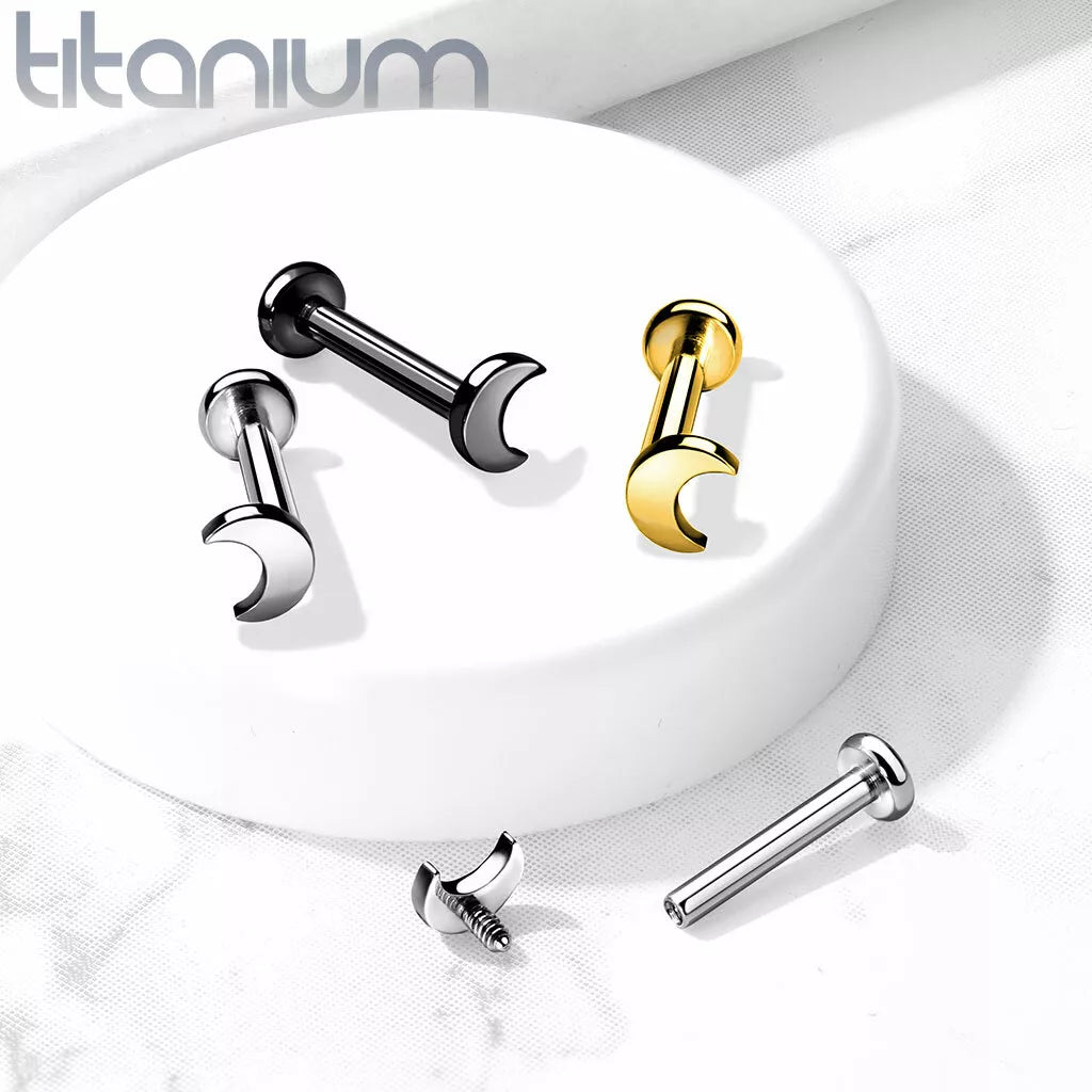 Implant Grade Titanium Internally Threaded Crescent Moon Top Labret Stud Labret Impulse Piercings