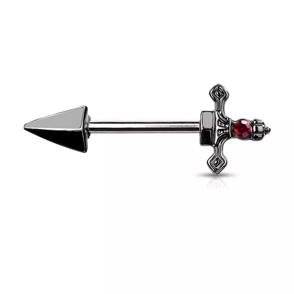 Red Gem Set Dagger 316L Surgical Steel Nipple Barbell Rings Nipple Barbell Skin Metals