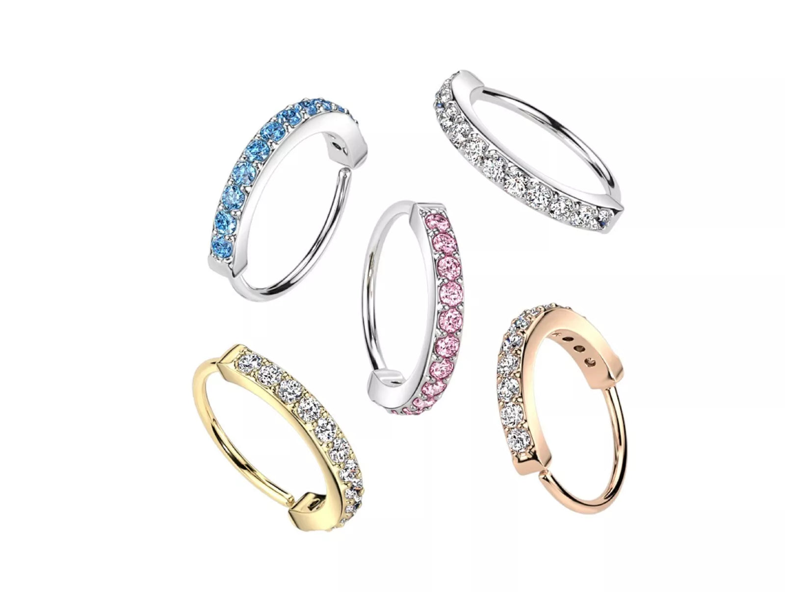 Single Lined Half Circle with Embedded CZ Bendable Hoop Hoop Earring Skin Metals