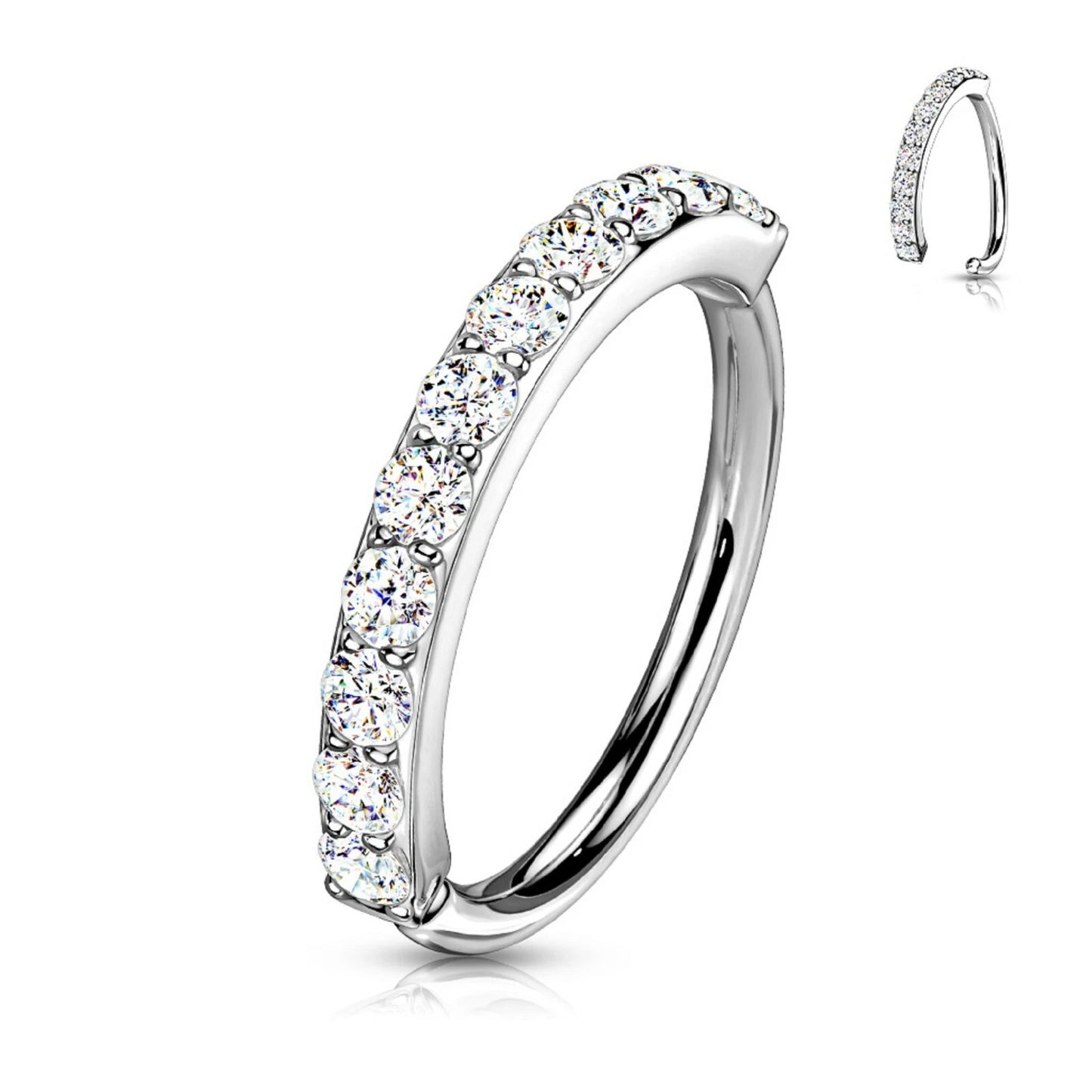 Single Lined Half Circle with Embedded CZ Bendable Hoop Hoop Earring Skin Metals