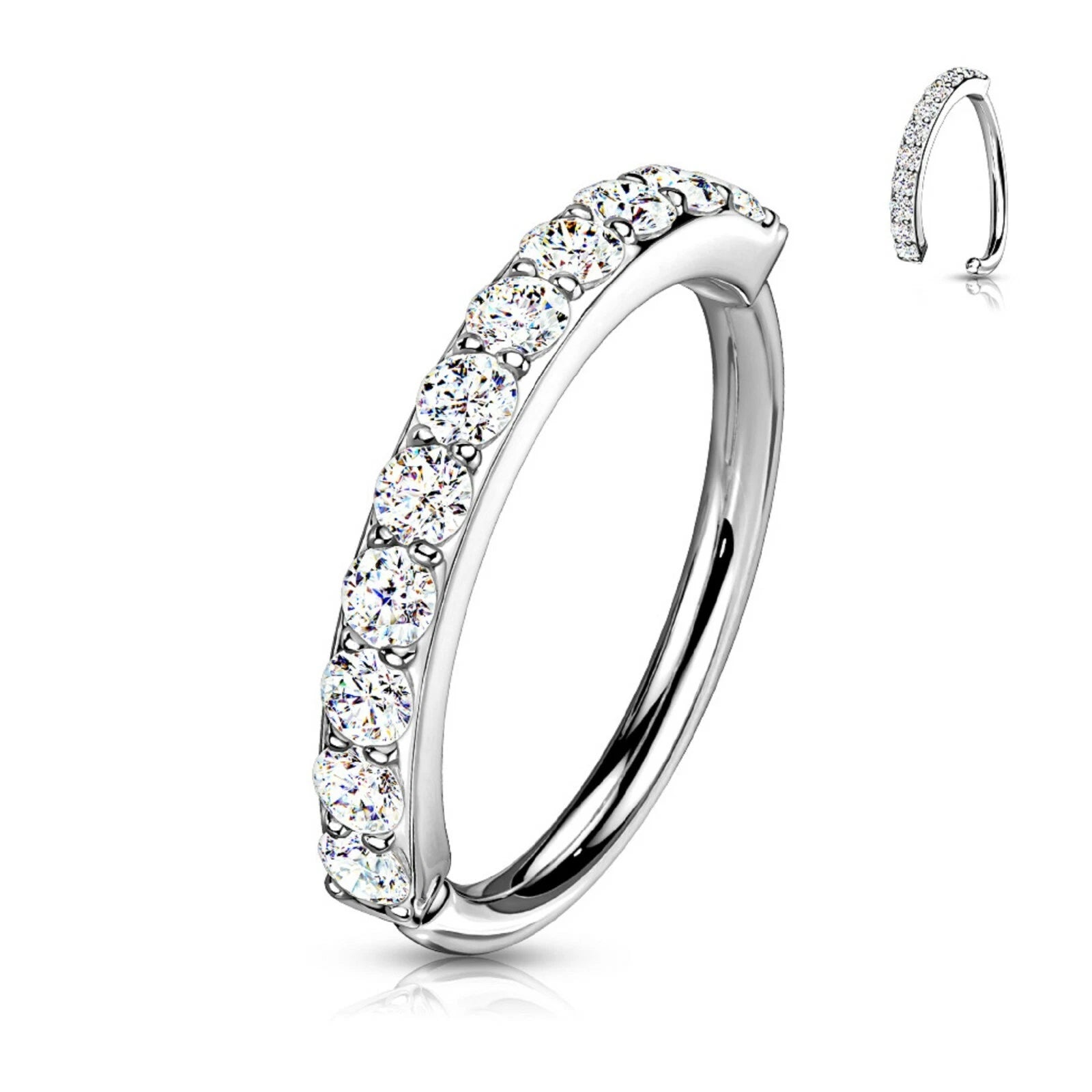 Single Lined Half Circle with Embedded CZ Bendable Hoop Hoop Earring Skin Metals