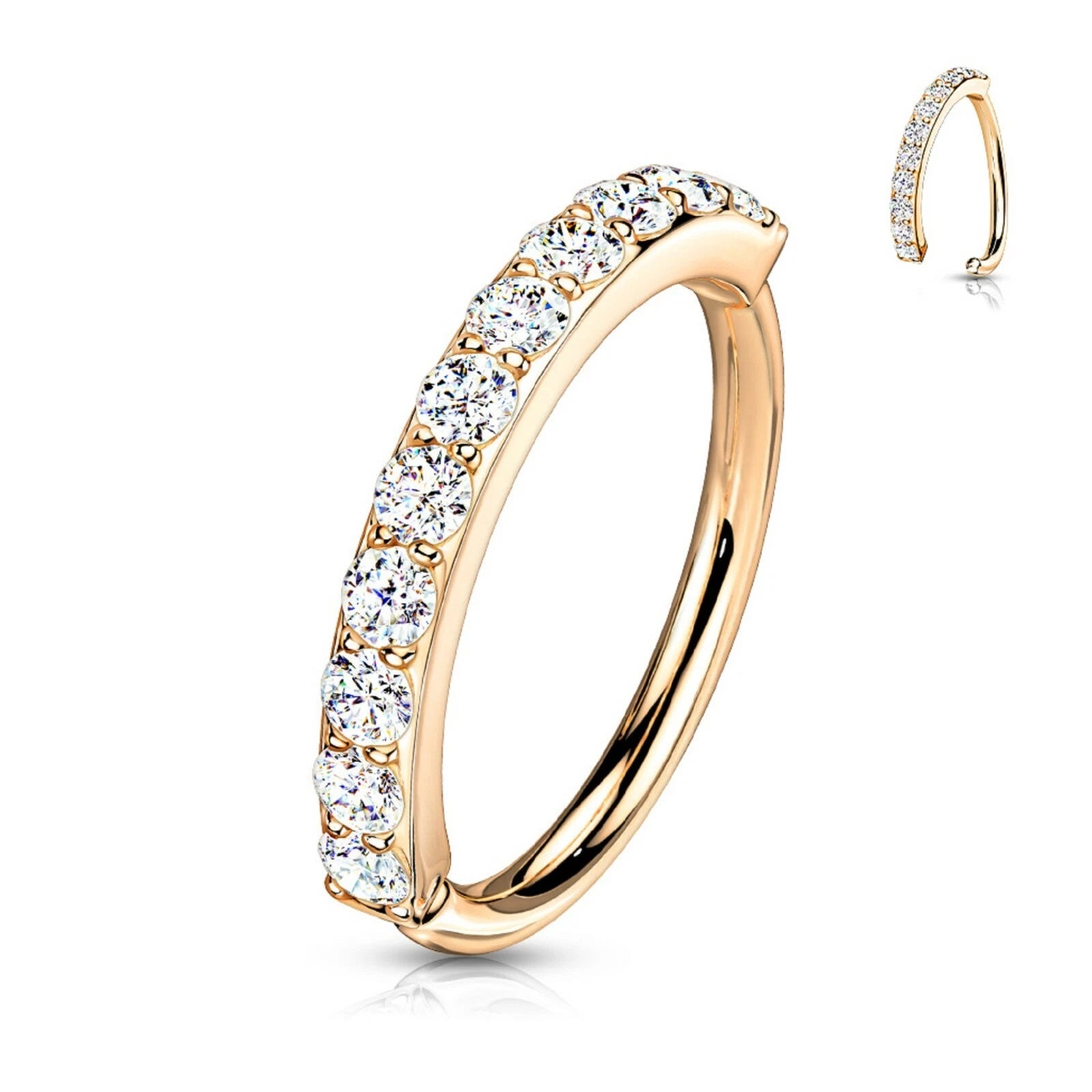 Single Lined Half Circle with Embedded CZ Bendable Hoop Hoop Earring Skin Metals