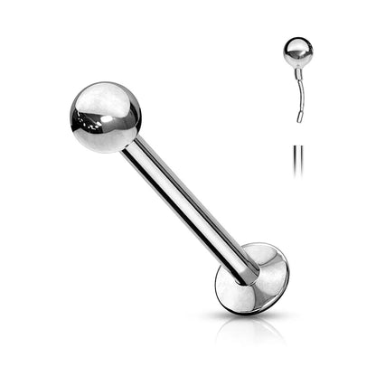 Push In Top Ball 316L Surgical Steel Threadless Labret, Monroe, Flat Back Stud With 3mm Convex Base Labret Impulse Piercings