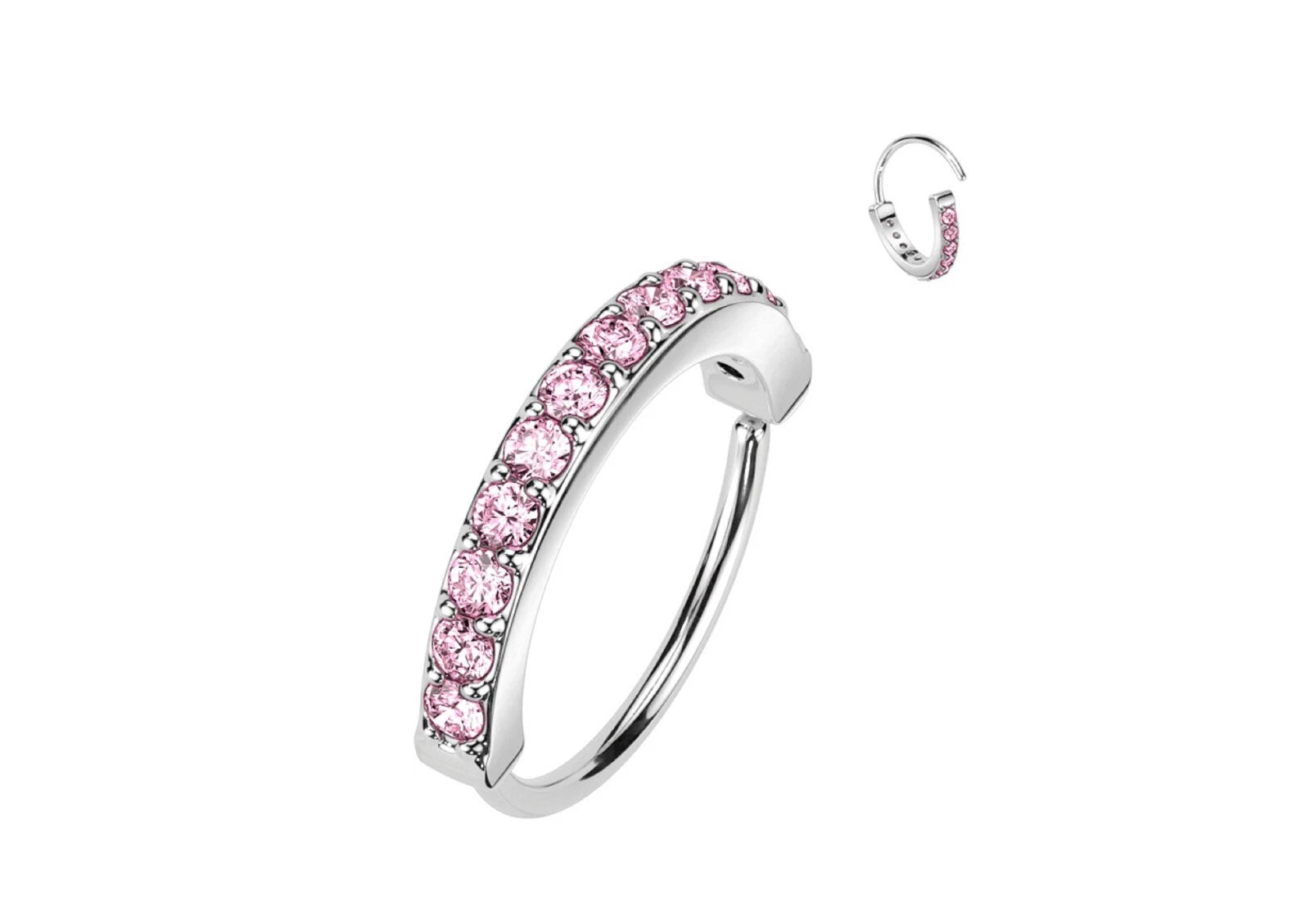 Single Lined Half Circle with Embedded CZ Bendable Hoop Hoop Earring Skin Metals