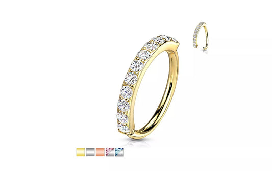 Single Lined Half Circle with Embedded CZ Bendable Hoop Hoop Earring Skin Metals