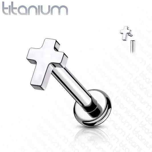 Implant Grade Titanium Internally Threaded Cross Top Labret Stud Labret Impulse Piercings 1/4" (6mm) Steel