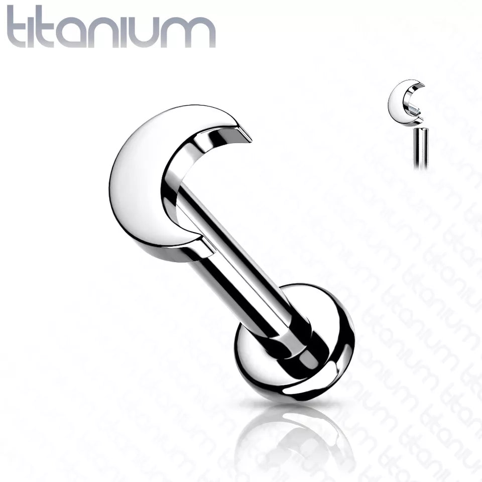 Implant Grade Titanium Internally Threaded Crescent Moon Top Labret Stud Labret Impulse Piercings 1/4" (6mm) Steel