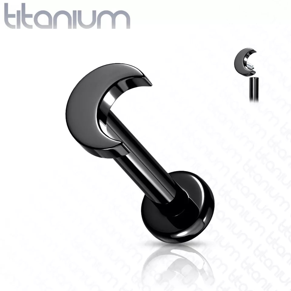 Implant Grade Titanium Internally Threaded Crescent Moon Top Labret Stud Labret Impulse Piercings 1/4" (6mm) Black