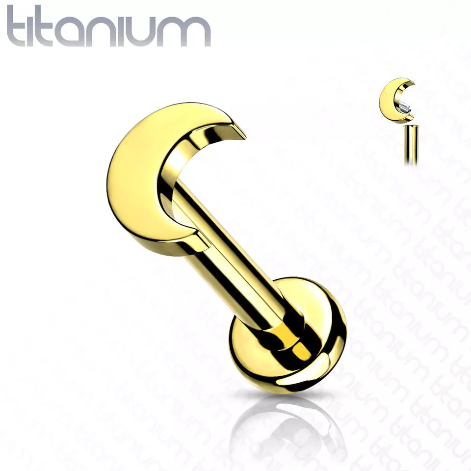 Implant Grade Titanium Internally Threaded Crescent Moon Top Labret Stud Labret Impulse Piercings 1/4" (6mm) Gold