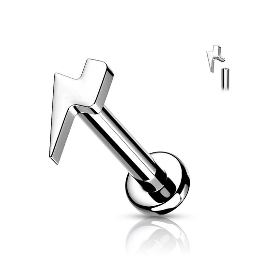 Implant Grade Titanium Internally Threaded Lightening Bolt Top Labret Stud Labret Skin Metals