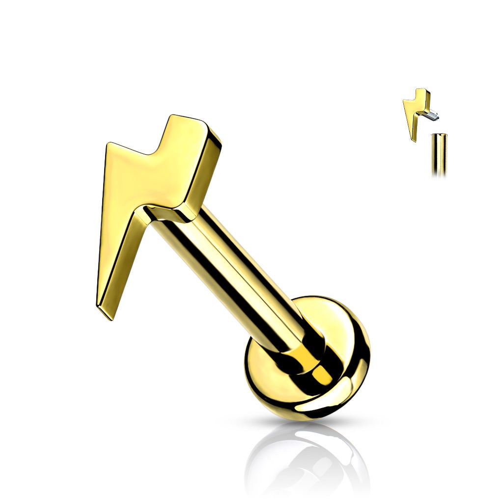 Implant Grade Titanium Internally Threaded Lightening Bolt Top Labret Stud Labret Skin Metals