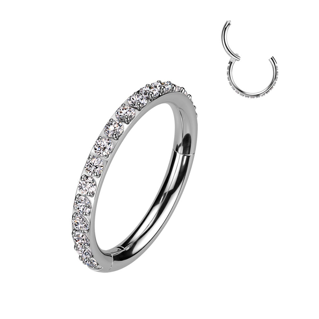 Implant Grade Titanium Hinged Segment Hoop Ring With Outward Facing Pave CNC Set CZ Hoop Ring Impulse Piercings