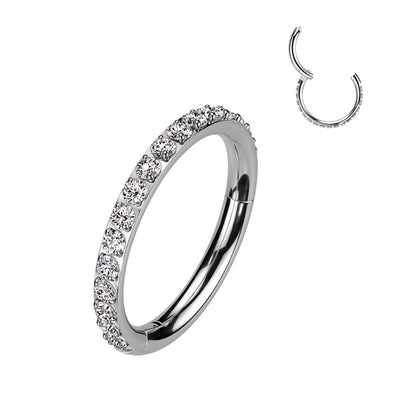 Implant Grade Titanium Hinged Segment Hoop Ring With Outward Facing Pave CNC Set CZ Hoop Ring Impulse Piercings