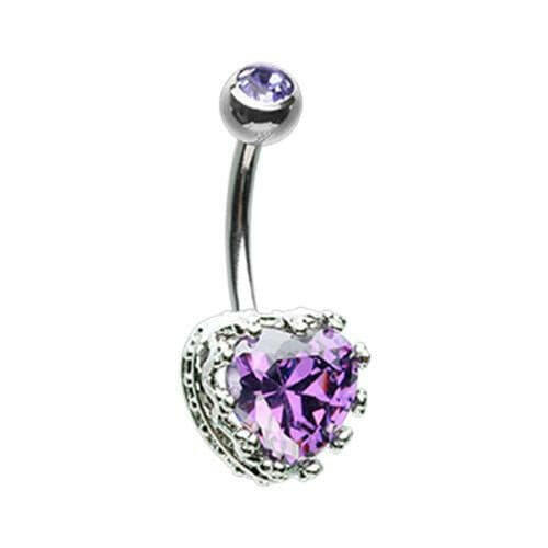 Sacred Heart Crown Cubic Zirconia Belly Button Ring Navel Ring Impulse Piercings Purple