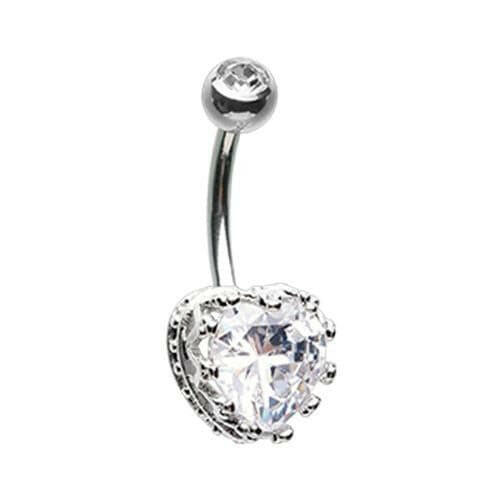 Sacred Heart Crown Cubic Zirconia Belly Button Ring Navel Ring Impulse Piercings Clear