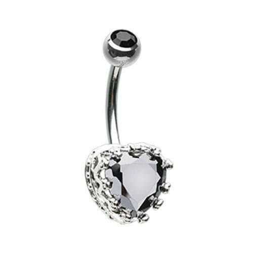 Sacred Heart Crown Cubic Zirconia Belly Button Ring Navel Ring Impulse Piercings Black