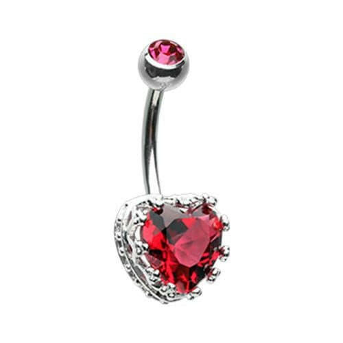 Sacred Heart Crown Cubic Zirconia Belly Button Ring Navel Ring Impulse Piercings Red