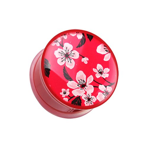 Sakura Cherry Blossom Single Flared Ear Gauge Plug Plugs Impulse Piercings 2 gauge (6.5mm)